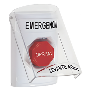 SS23A2EM-ES - Botón Multipropósito / Montaje Superficie / Tapa Policarbonato / Pre-Alarma Integrada / Texto Español / Compatible ADA / Solo Interior