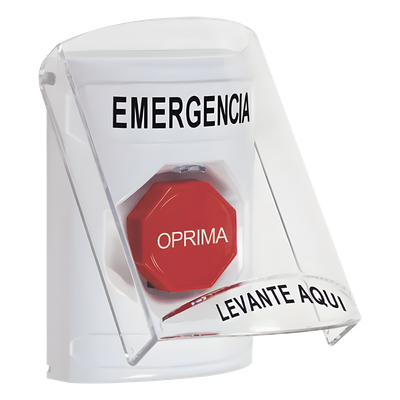 SS23A2EM-ES - Botón Multipropósito / Montaje Superficie / Tapa Policarbonato / Pre-Alarma Integrada / Texto Español / Compatible ADA / Solo Interior