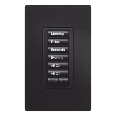 RRDW6BRLBL - Teclado de pared / 6 botones + subir-bajar / retroiluminado / 120 V~ / RF 431-437 MHz / requiere neutro / RadioRA 2 / negro