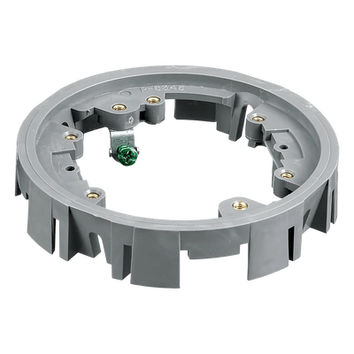 HUB-PFBA1A - Adaptador para Cajas de Piso de Concreto / Serie PFB Redonda / Material PVC Termoplástico / Montaje con Tornillos / 4 Ganchos Incluidos / Clips Deslizantes / Acepta Tapas Plásticas y Metálicas / Color Gris