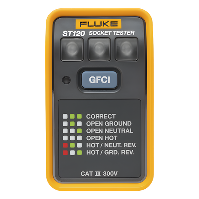 ST120 - Probador de Tomacorriente / Identificación de 6 Estados de Cableado / LEDs de Alto Brillo / Prueba GFCI / CAT III 300V