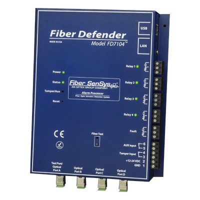 FD7104 - Sensor de Seguridad Perimetral por Fibra Óptica / 4 zonas independientes / 800 m (2,625 pies) máximo por zona / IP66 / Sin componentes activos en campo