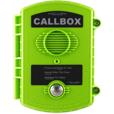 RQX411QGRN - Callbox UHF / 450-470 MHz / Gabinete de Policarbonato para Exteriores / Botón PTT Antivandálico / Alimentación por Baterías D o Externa