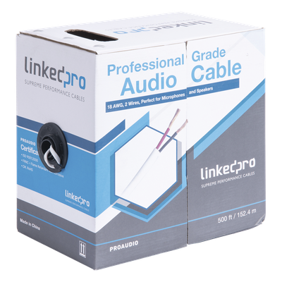 PRO-AUDIO - Cable para Bocina / 2x18 AWG / Bobina 152 m (500 ft) / Conductor de Cobre / Blanco