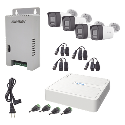 HL-1080P-4B-TWA - Kit de Videovigilancia TurboHD / DVR 4 Canales + 1 IP / 4 Cámaras Bala 2 Megapixel / Audio Bidireccional / Dual Light IR 30 m (98.4 ft) + Luz Blanca 20 m (65.6 ft) / IP67 / Fuente Regulada 12-15 VCC
