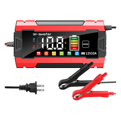 SWT-3830-R - Cargador Inteligente Automático / 3 Etapas / 12V 10A / 6 Modos de Batería / LCD / Entrada 100-240V