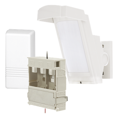 HX40-RAM-WH - Detector de Movimiento PIR / 100% Exterior / Inalámbrico / Cobertura 12 m (39.4 ft) a 85° / Montaje 2.5 m - 3 m (8.2 ft - 9.8 ft) / Antimascota / Transmisor Honeywell 5816 Incluido