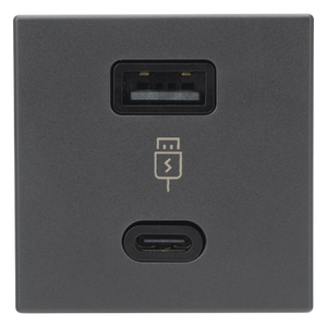 SM-2USB-G - Módulo de Carga USB Doble / 30W PD+QuickCharge / USB-A + USB-C / 45x45 mm / Grafito