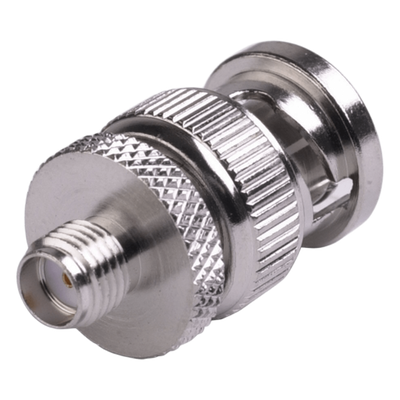 RSA-3476 - Adaptador Coaxial en Línea / SMA Hembra a BNC Macho / Cuerpo Bronce Niquelado / Contacto Oro / Aislante Teflón