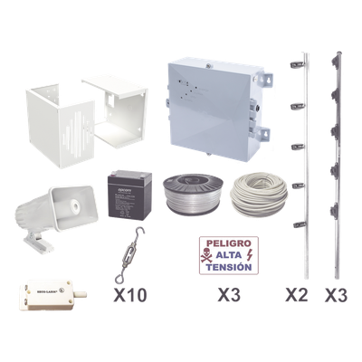 YPROKIT25F - Kit de Cerco Eléctrico Perimetral / 25 m (82 ft) / 12,000V / Consumo 1.2 kW/mes / Tecnología SMT / Respaldo con Batería