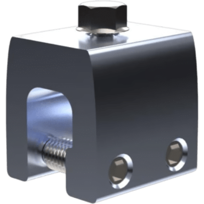 N00028 - Clamp de Sujeción para Paneles Solares / Aluminio Serie 6000 / Sin Perforaciones / Lámina Engargolada / 187 g / Tornillos Acero Inoxidable