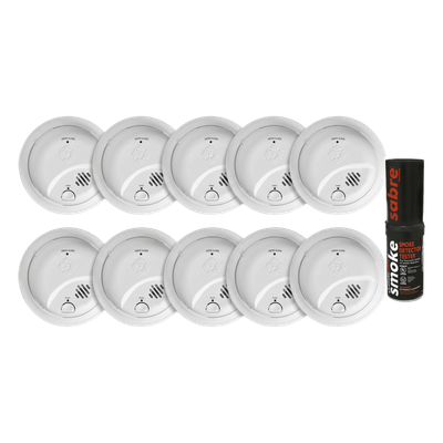 1046832KSABRE - Kit de Detectores de Humo Autónomos / Sensor por Ionización / Alarma 85 dB / Humo Sintético Incluido / Batería Lateral