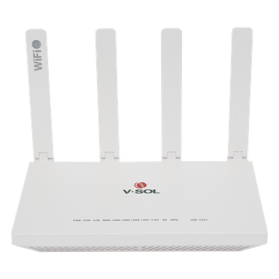 V2804-AX15T - ONU XPON / Wi-Fi 6 AX1500 / 4 Puertos Gigabit / CATV con AGC / 4 Antenas 5 dBi / PON SC/APC