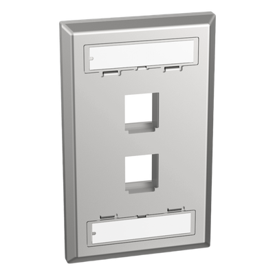 NKF2S - Placa de Pared Vertical / 2 Puertos Keystone / Acero Inoxidable / Estilo Plano / Con Etiquetas