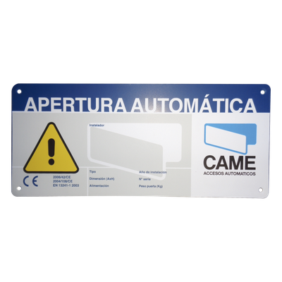119-R224E - Letrero de Aviso Peligro para puertas automáticas CAME