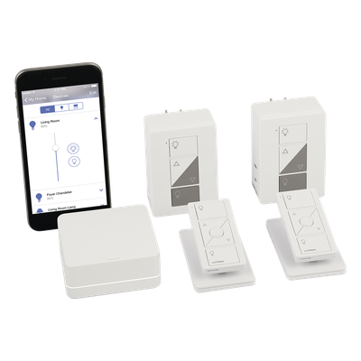PBDGPKG2P - Kit Caseta Wireless / Smart Bridge / 2 atenuadores de clavija 120 V / 2 controles Pico / 2 bases de mesa / Alexa, Apple HomeKit y Asistente de Google