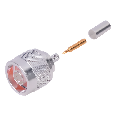 RFN-1005-3C1 - Conector Coaxial N Macho / Anillo Plegable / Cable RG-142/U / Cuerpo Bronce Plateado / Contacto Oro / Aislante Teflón