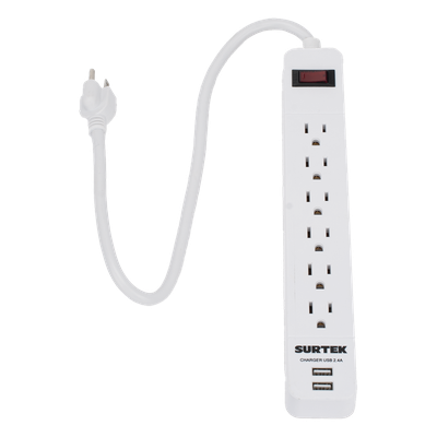 SYS-136204 - Multicontacto / 6 Contactos Aterrizados / 2 Puertos USB / 13 A / 300 Joules / Cable 50 cm (1.64 ft)