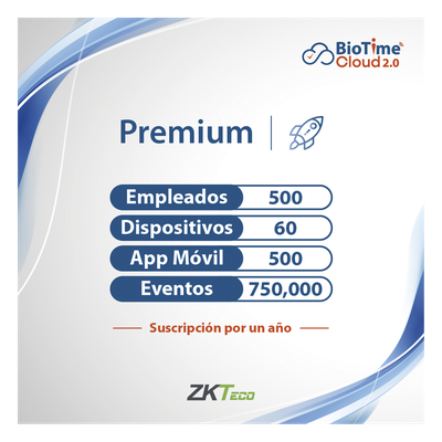 ZKT0820135 - Licencia de Software / Plataforma en la Nube / 500 Usuarios / 60 Dispositivos / Cifrado AES-256 / Licencia Anual