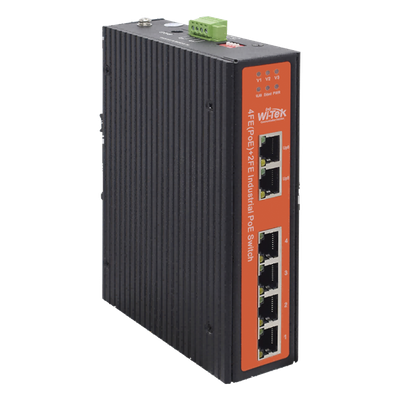 WIPS206IV2 - Switch Industrial PoE / 4 Puertos Fast Ethernet 802.3af/at / 2 Puertos Uplink Gigabit / PoE Extendido 250 m / Rango -30°C a 65°C
