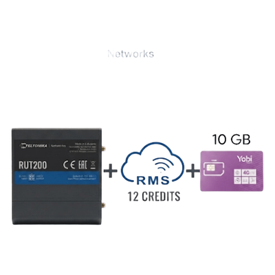 RUT200+1YRMS+10GBYOBI - Router Teltonika LTE/4G RUT200 + 12 creditos RMS + SIM de YOBI de 10GB por Mes durante un año de servicio (solo datos)