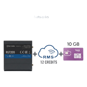 RUT200+1YRMS+10GBYOBI - Router Teltonika LTE/4G RUT200 + 12 creditos RMS + SIM de YOBI de 10GB por Mes durante un año de servicio (solo datos)