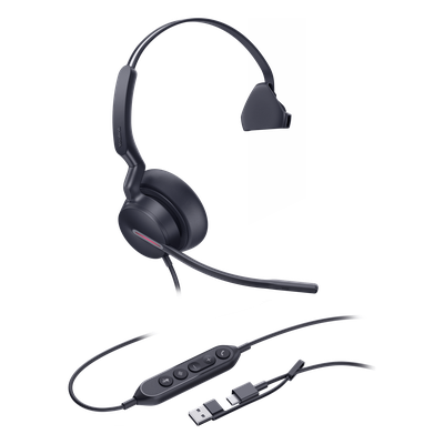 UH46-MONO-TEAMS-USB-C/A - Auriculares USB Mono / Cancelación de Ruido IA / Altavoz 35 mm / USB-C/A Plug-and-Play / Compatible con Microsoft Teams