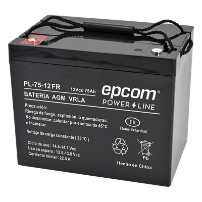 PL7512-FR - Batería 12 Vcc / 75 Ah / UL / Tecnología AGM-VRLA / Retardante a la flama/ Uso en: Aplicaciones fotovoltaicas / Terminales tipo M6 / Cargador recomendado CHR-250.