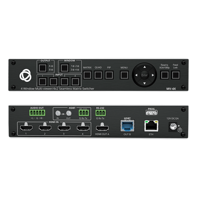 MV-4X - Matrix HDMI 4x2 con Escalado Integrado | Multi-Ventana | 4K@60Hz 4:4:4 | HDBT y HDMI | HDCP 2.3 | Conmutación Sin Corte | PiP-PoP | Control Web