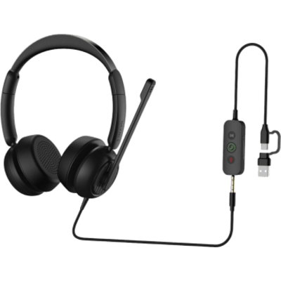 DH312UMS - Diadema / Auricular con Cable / USB-C USB-A 3.5mm / Micrófono AI ENC / Driver 40mm / EQ Dinámico / Protección Auditiva EN50332