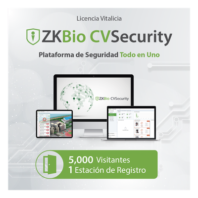 ZKCVVISP15K - Licencia de software / Gestión de 5,000 visitantes mensuales / 1 estación de registro / Compatible con PDS-3000 / Reemplazo ZKCVLICRE