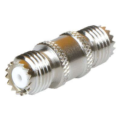 RFU-629 - Adaptador Barril RF / Mini-UHF Hembra a Mini-UHF Hembra / Montaje en Línea / Cuerpo Bronce Niquelado / Contacto Oro / Aislante Teflón