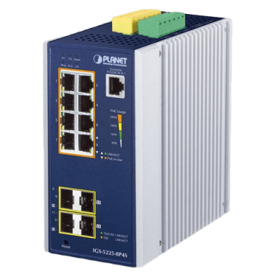 PLANET IGS-5225-8P4S switch Gestionado L2+ Gigabit Ethernet (10/100/1000) Energía sobre Ethernet (PoE) Azul, Plata