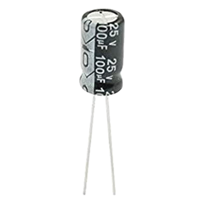 0100M0025V - Capacitor Electrolítico de Aluminio, Radial de 100 µFd, 25 Vcc, 105 °C, 6.3 x 11 mm.
