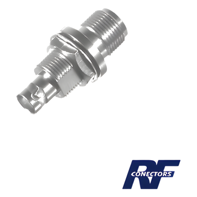 RFN-1023-5 - Adaptador RF / N Hembra a BNC Hembra / Montaje Chasis Doble D Plano / Bronce Niquelado / Contacto Oro / Aislante Teflón
