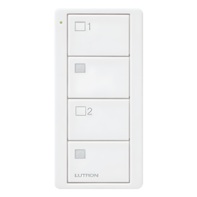 PJ24BGWHS21 - Control inalámbrico Pico / 4 botones / 2 grupos de cortinas / RF Clear Connect 431-437 MHz / Alcance 9 m / Batería CR2032 / Blanco brillante