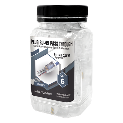 TC6S-PASS - Plugs Pass Through / Cat6 Blindado / Chapado Oro 30μm / 100 Piezas / TIA-568B.2