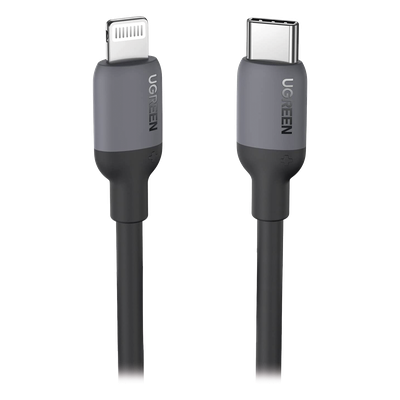 20304 - Cable USB-C a Lightning / Certificado MFi / 1 Metro / Adecuado para iPhone, iPad, iPod / Carga Rápida PD 20W / Sincronización de Datos de hasta 480 Mbps / Goma de Silicona y TPE. / Suave al Tacto / Color Negro