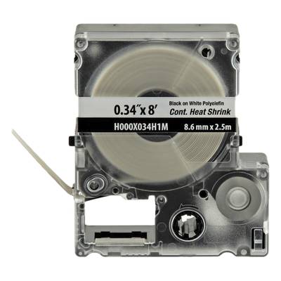 H000X034H1M - Casete de Etiquetas Termocontráctiles / Poliolefina Grado Militar / 8.6 mm Ancho / 2.4 m Largo / 18-12 AWG / Blanco