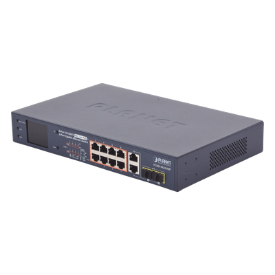 FGSD-1022VHP - Switch PoE+ / 8 Puertos 10/100Mbps / 2 Puertos Gigabit Combo TP/SFP / Alcance 250m (820 pies) / Pantalla LCD / 120W