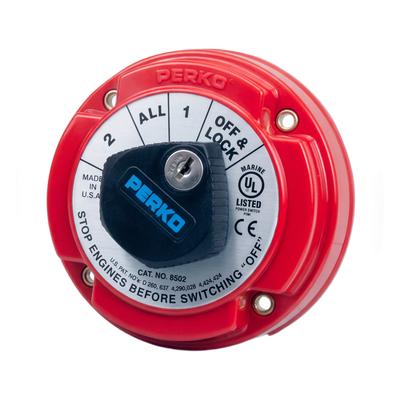 8502DP - Switch Selector de Batería Marina / 250A Continuos / 360A Intermitentes / 6-32 VCC / 4 Posiciones con Bloqueo por Llave / Encendido Protegido
