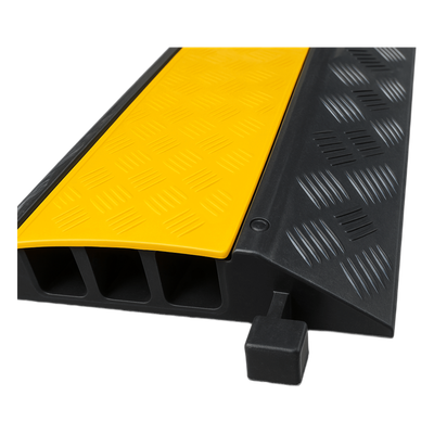 AC903-V2 - Protector de Cable / 3 Canales / Carga 5 Toneladas / Canal 30x30 mm / Base Goma y Tapa Plástico / 90 cm Largo / Amarillo-Negro