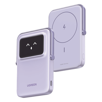 45328 - Power Bank Inalámbrico / 10000 mAh / Carga Inalámbrica 7.5W / PD 20W USB-C / Pantalla TFT con Emojis / Soporte Plegable / MagSafe Compatible