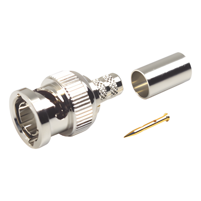 RFB-1707-D2 - Conector BNC Macho / 75 Ohm / Anillo Plegable / Engarzado / Níquel-Oro-Delrin / RG-59/U