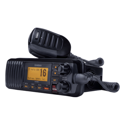 UM-385BK - Radio Móvil Marino VHF / 25W / DSC Clase D con GPS / IPX4 / Pantalla LCD / Triple Watch
