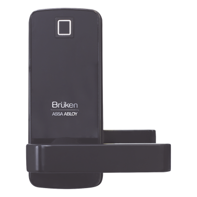 BRK3551 - Cerrojo Electrónico con Manija / Lector de Huella y Tarjeta / Teclado Digital / 99 Usuarios / Puerta Vidrio 12 mm / 6 V (4 Baterías AA)