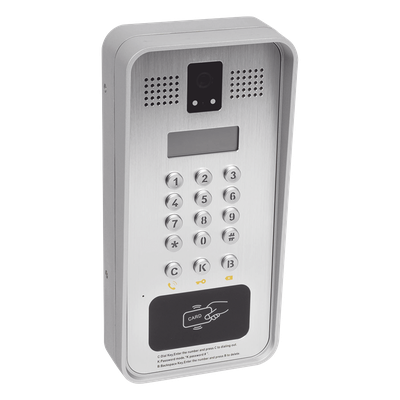 I33V - Video portero IP/SIP Con Cámara y pantalla LCD, 2 Relevadores Integrados (entrada y salida), Onvif y lector de tarjetas RFID, puerto WIEGAND (entrada).