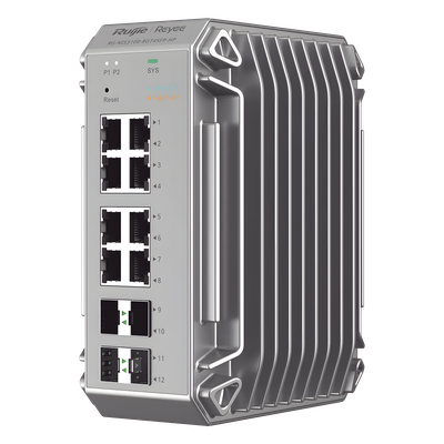 RG-NIS3100-8GT4SFP-HP - Switch Industrial PoE / 8 Puertos Gigabit 802.3af/at / 4 Puertos SFP / Administrable Cloud / -40°C a 75°C / Doble Fuente AC/DC