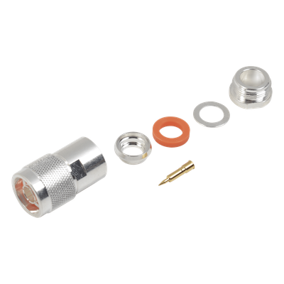 RFN-1002-1SI - Conector Coaxial N Macho / Rosca / Cables LMR-400, 9913, RG8/U-SYS / Cuerpo Bronce Plateado / Contacto Oro / Aislante Teflón