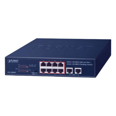 FSD-1008HP - Switch de Escritorio / 8 Puertos 10/100TX PoE+ / 2 Puertos 10/100TX / 120W PoE Budget / Alcance Extendido 250m (820 pies)